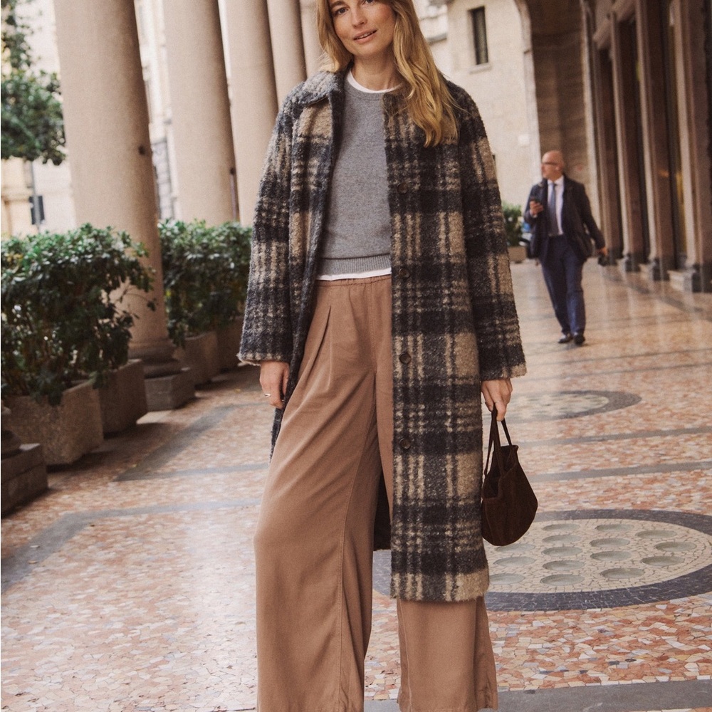 Marine Layer Aspen coat in black/oat plaid